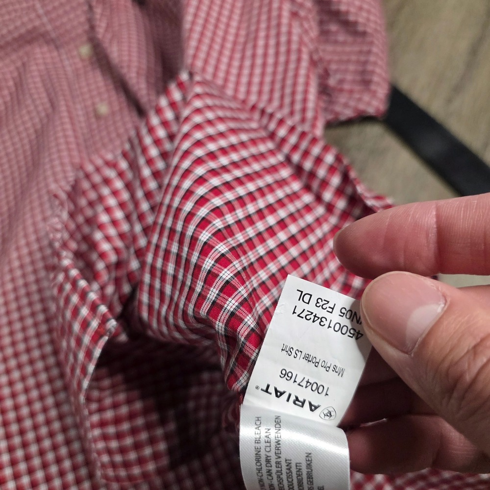 Ariat Mens XXL Porter LS Shirt Red White Gingham Pro Series Button Down 10047166 - Picture 7 of 9